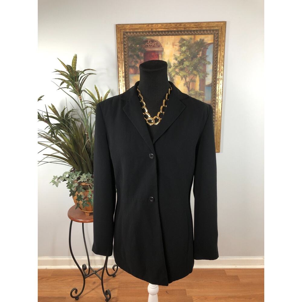 Larry Levine Blazer Women's 10 Black 2 Button Single Breasted Classic Scholarly